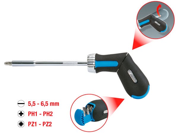 Kstools 7-osainen 1/4" räikällinen revolverikärkiruuvinväännin, 159.2051