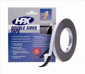 HPX kaksipuolinen listateippi, musta 19mm x 10m