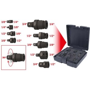 Kstools 515.0100 Voimanivelet ja adapterit 1/4" + 3/8" + 1/2" + 3/4"