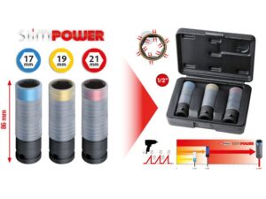 Kstools 515.0990 Slimpower Alumiinivannehylsyt 17, 19, 21 mm 3-osainen sarja