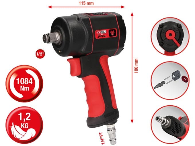 Kstools The miniDevil 1/2 tuuman tehokas mutterinväännin 1 084 Nm