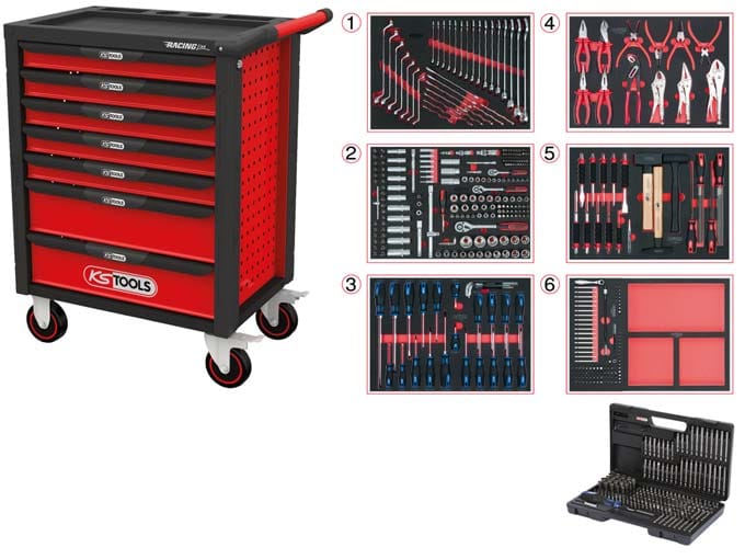 Kstools Racingline Työkaluvaunu 7 vetolaatikkoa ja 598-osainen työkalusarja 826.7598