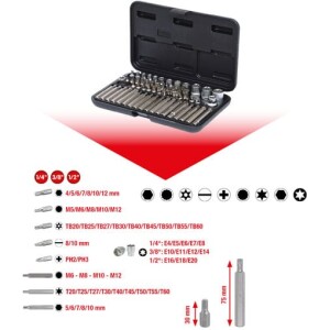 Kstools Torx-hylsyavain- ja kärkisarja 1/4"+3/8"+1/2", 57 osaa 911.4305