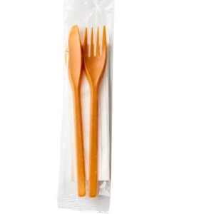 Ecotime puukuituaterinsetti haarukka, veitsi ja lautasliina, 500 kpl