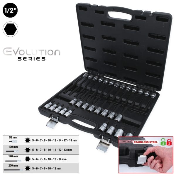 KSTools 911.4510 1/2”:n bittiholkkisarja kuusiokoloruuveille, 30-os.