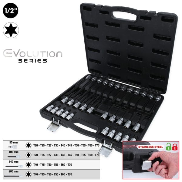 KSTools 911.4550 1/2”:n bittiholkkisarja Torx®-ruuveille, 32-osainen