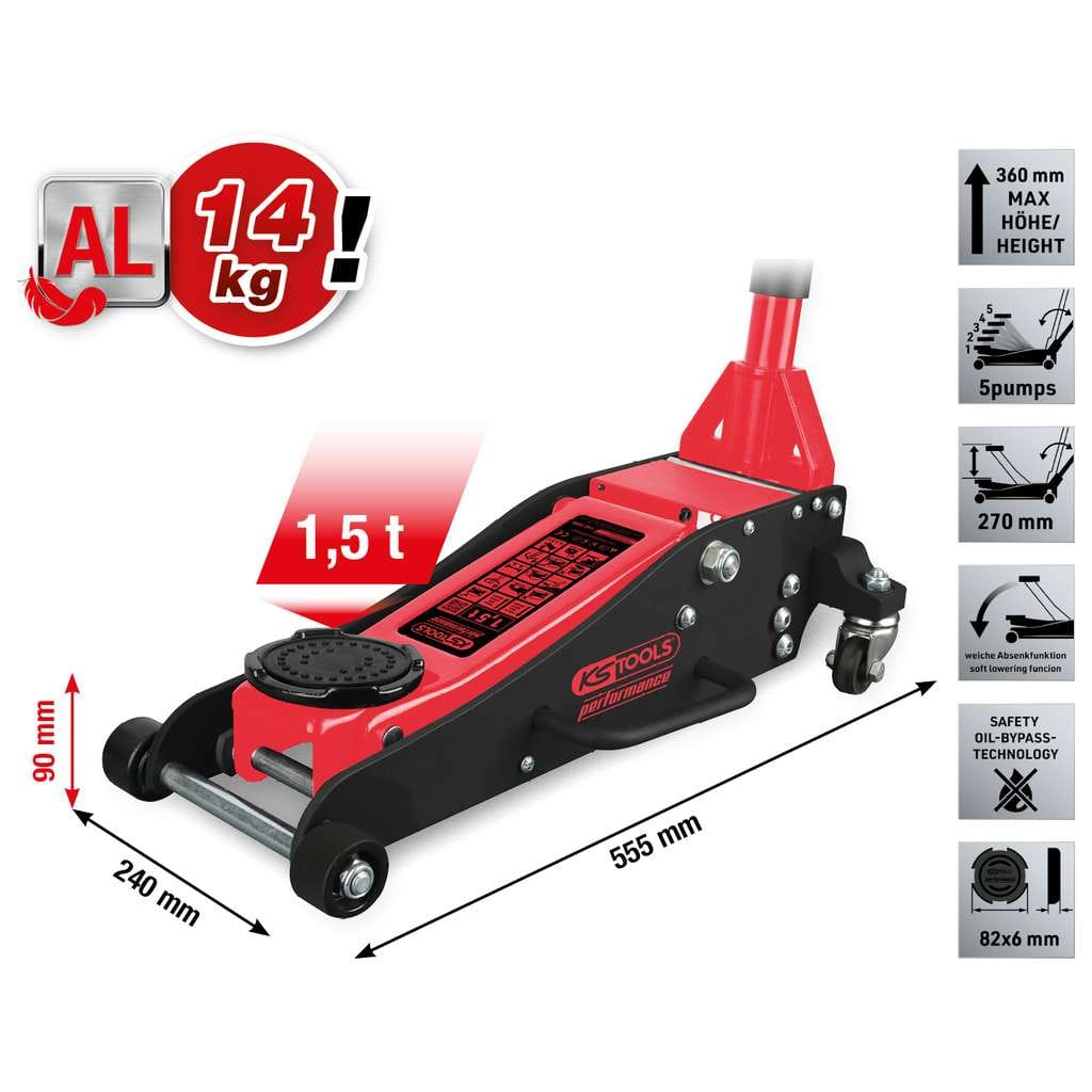 Kstools 160.1000 performance-hydraulinen alumiini hallitunkki, 1,5 t
