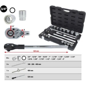 Kstools 911.0751 tuumakoon 3/4" hylsysarja 12-kulmainen