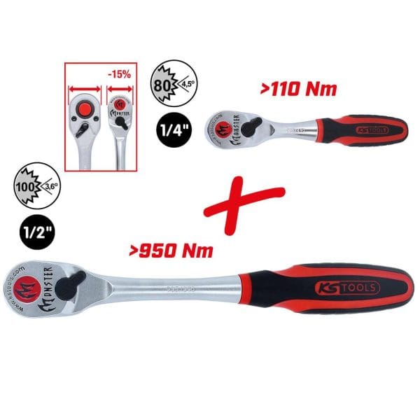 Kstools 935.0002 Monster-räikkäväännin, 2-os, 1/4"+1/2" - Image 2