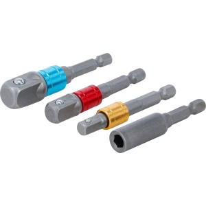 BGS-20814 Porakoneiden adapterisarja Käyttö | värillinen | kuusiokanta 6,3 mm (1/4") | 6,3 mm (1/4"), 10 mm (3/8"), 12,5 mm (1/2"), kuusiokolo 6,3 mm (1/4") | 4-osainen